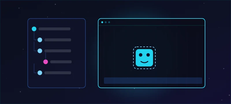 A node-tree panel beside a 2D scene with a smiling sprite and collision outline