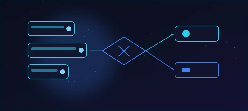 Value boxes flowing into a branching decision diamond with two outcomes