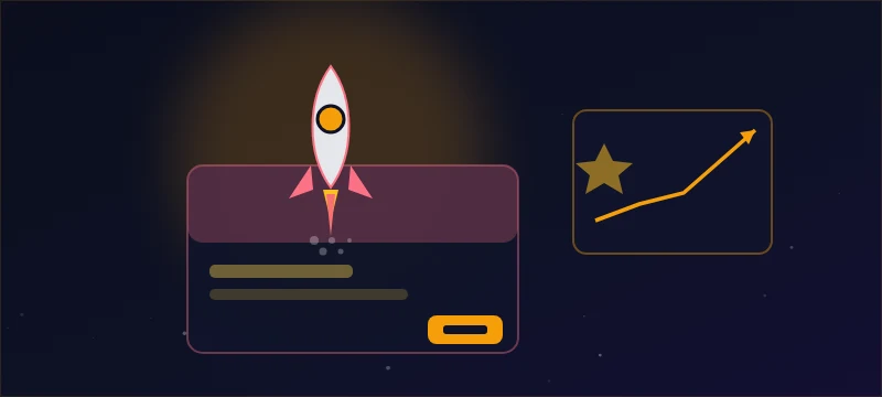 A rocket lifting off a store page card beside a climbing wishlist chart